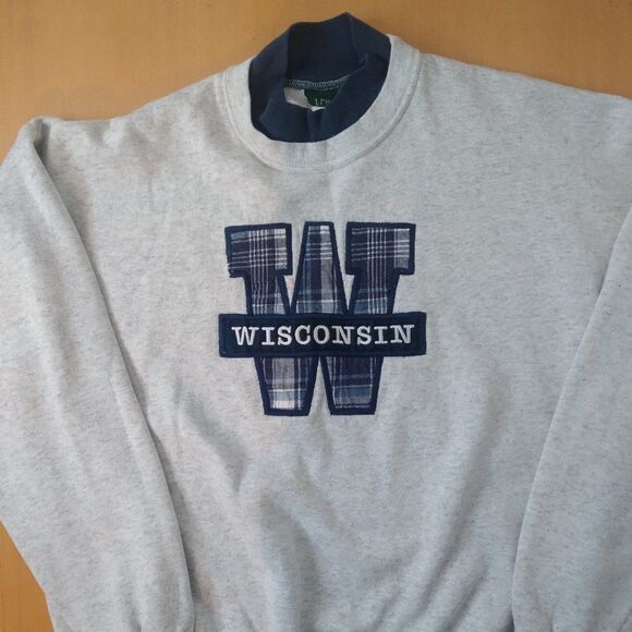 Vintage Wisconsin Plaid Embroidered Double Collar Crewneck Sweatshirt - Picture 2 of 8